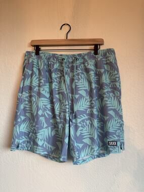 Saxx Men’s Oh Buoy 2N1 Volley 7" Swim Short Island Line Up Surf Blue Size XL